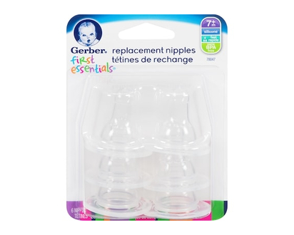 Gerber First Essential Silicone Nipples, Fast Flow, 6-Pack - 1.0 EA