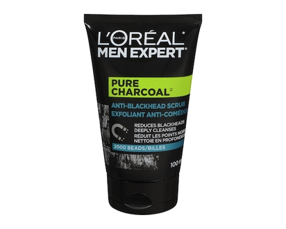 L'Oreal Paris Men Expert Face Scrub for men, Pure Charcoal Anti-blackhead Scrub With Oak Charcoal - 100.0 ML