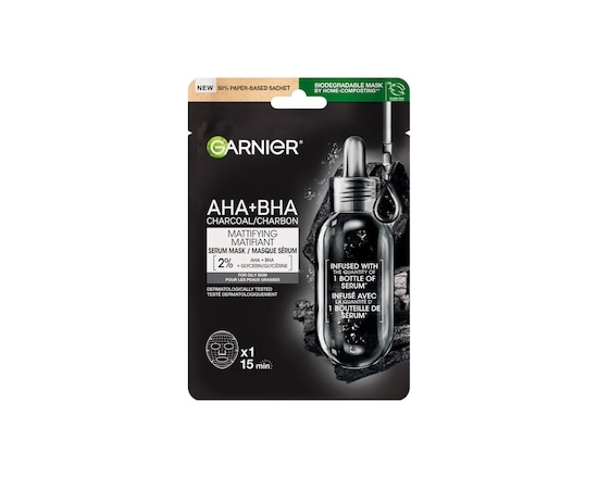 AHA+BHA Charcoal Mattifying Serum Mask - 28.0 G