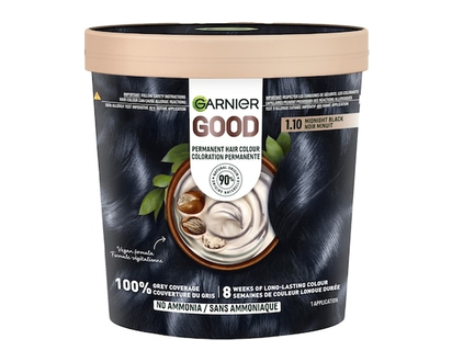 Garnier GOOD, Permanent Hair Dye, 100% Grey Coverage, No Ammonia Midgnight Black - 1.0 EA