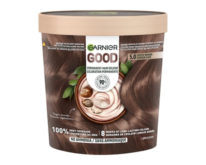 Garnier GOOD, Permanent Hair Dye, 100% Grey Coverage, No Ammonia Coffee Brown - 1.0 EA