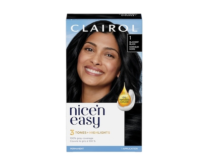 Clairol Nice'n Easy 1 Blackest Black, Permanent Hair Dye, Superior Natural Looking Colour - 1.0 EA