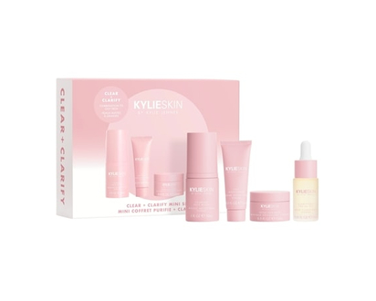 KYLIE COSMETICS Clean + Clarify mini set, clears & hydrates skin: Foaming Face Wash, Detox Face Mask, Face Moisturizer, and Clarifying Facial Oil - 1