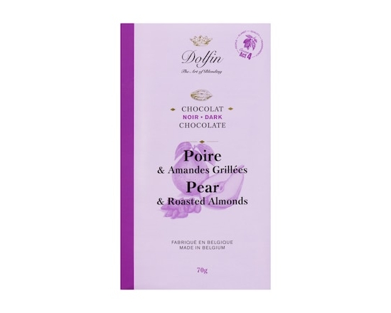 Chocolat noir 52 %, poire et amandes grillées - 70.0 G