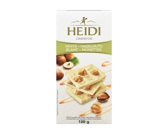 HeidiGrand'Or Chocolat Blanc aux Noisettes Entières Caramélisées et Flocons de Maïs 100 g - 100.0 G