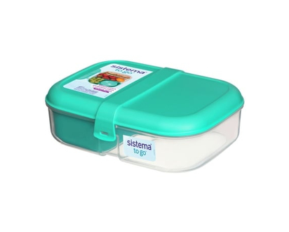 Sistema To Go Split Lunch Box with 2 Compartments Minty Teal with Matching Clips - 1.0 EA