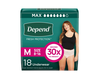 Depend Fresh Protection Incontinence Underwear for Women - Maximum Absorbency - Medium - 18's