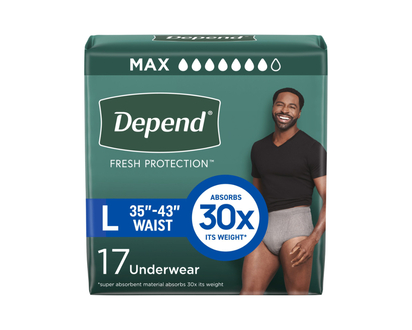 Depend Fresh Protection Adult Incontinence Underwear for Men - Grey - Maximum - Large - 17 Count