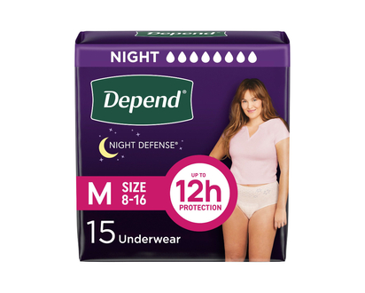 Depend Night Defense Adult Overnight Incontinence Underwear for Women - Blush - Medium - 15 Count