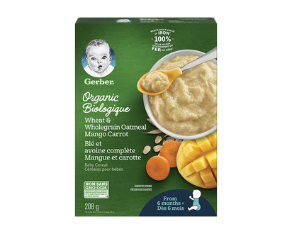 Gerber Organic Wheat and Wholegrain Baby Cereal - Oat Mango Carrot - 208g
