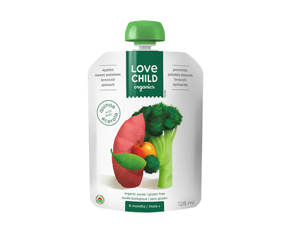 Love Child Organics Puree - Apples, Sweet Potato, Broccoli and Spinach - 128ml