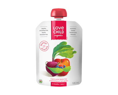 Love Child Organics Puree - Apples, Strawberry, Beets and Blueberries - 128ml