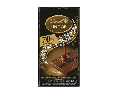 LINDOR Extra Dark Chocolate Bar - 70% Cacao - 100g