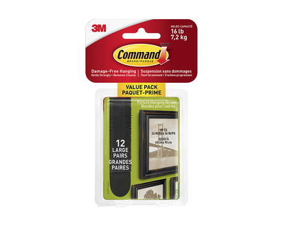 3M Command Picture Hanging Strips - Black - Large - 12's