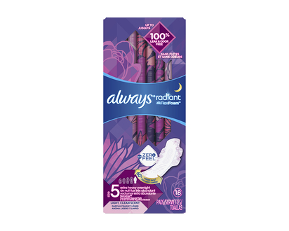 Always Radiant Size 5 Extra Heavy Overnight Pads - 18's
