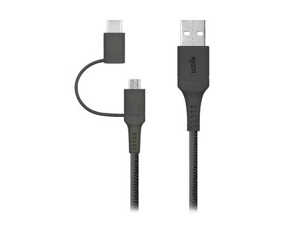 Logiix 2-in-1 Multicable - USB-C / Micro USB - Black - 1.5m - LGX12969