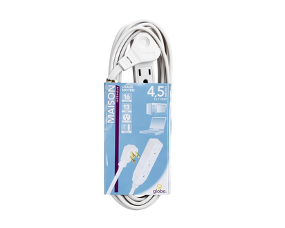 Globe 3 Outlet Extension Cord - 4.5M - White
