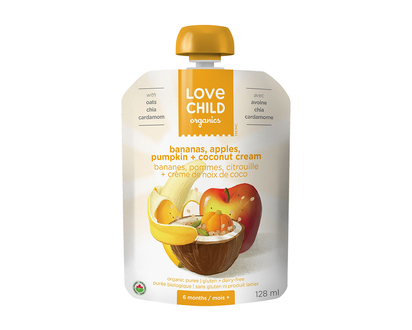 Love Child Organics Puree - Bananas, Apples, Pumpkin and Coconut Cream - 128 ml