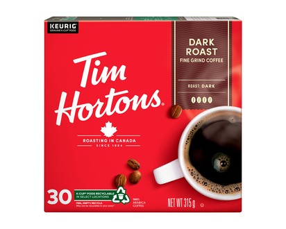 K-Cup Tim Hortons Coffee - Dark Roast - 30s