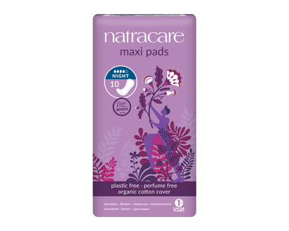 Natracare Organic Cotton Maxi Pads - Night Time - 10's