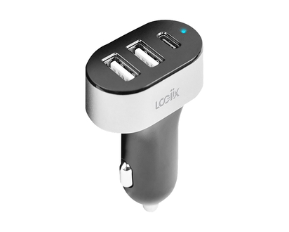 LOGiiX Power Lite XL - Car Power Adapter - 2 x USB, 1 x USB-C - Graphite Grey - LGX13113
