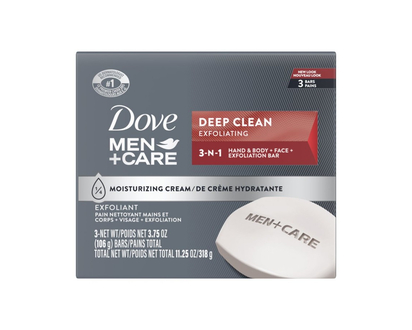 Dove Men+Care Deep Clean Body + Face Bar - Purifying Grains - 3 x 106g