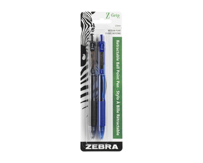 Zebra Z-Grip Retractable Ball Point Pens - Black/Blue - 2 pack