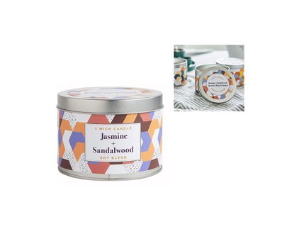 Kiera Grace Soy Candle Tin with 3 Wicks - Jasmine/Sandalwood