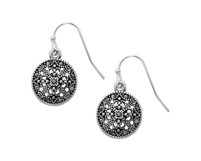 Primavera Textured Disc Drop Earrings - Silver