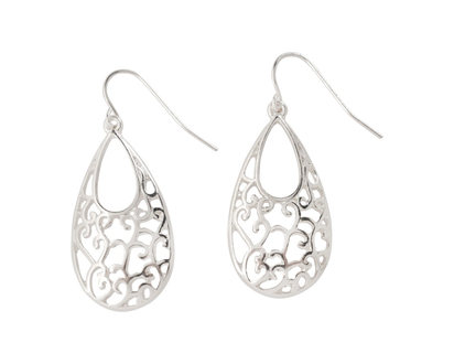 Primavera Oval Filigree Drop Earrings - Silver