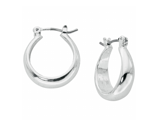 Primavera Wide Polished Hoop Earrings - Silvertone