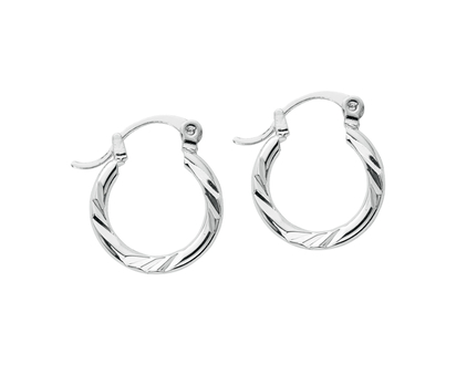 Primavera Diamond Cut Hoop Earrings - Silver