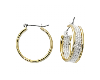 Primavera Braided 2 Tone Hoop Earrings - Gold/Silver