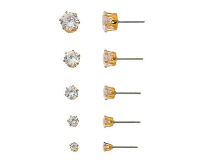Primavera Brilliant Cut Cubic Zirconia Stud Earring Set - Gold - 5 Pairs