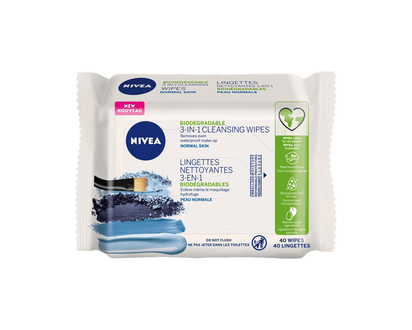 Nivea Biodegradable 3-in-1 Cleaning Wipes - Normal Skin - 40s