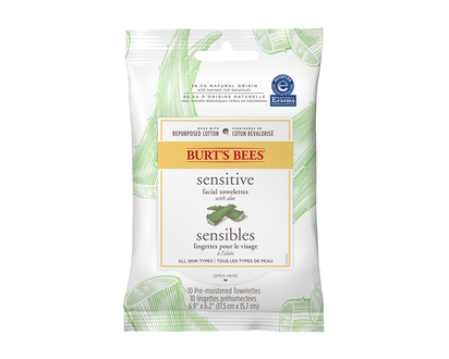 Burt's Bees Sensitive Facial Towelettes with Aloe - 10s