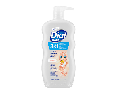 Dial Kids 3 in 1 Body/Hair Wash + Bubble Bath - Peach - 709ml