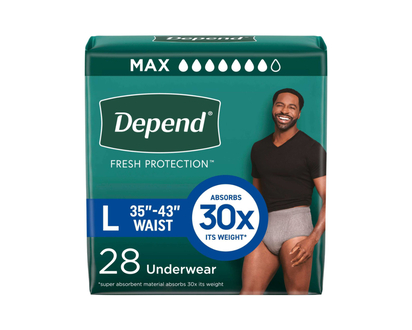 Depend Fresh Protection Adult Incontinence Underwear for Men - Grey - Maximum - Large/28 Count