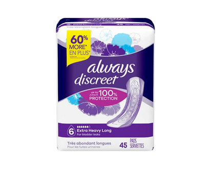 Always Discreet Incontinence Pads - Long - Extra Heavy - 45's