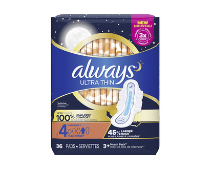 Always Ultra Thin Sanitary Pads - Overnight - Size 4 - 36's
