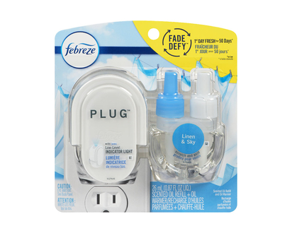 Febreze Plug Starter Kit Scented Oil Refill & Oil Warmer - Linen & Sky