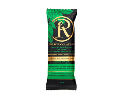 RossChocolates Sweetened with Stevia Bar - Dark Chocolate with Hazelnut- 34g