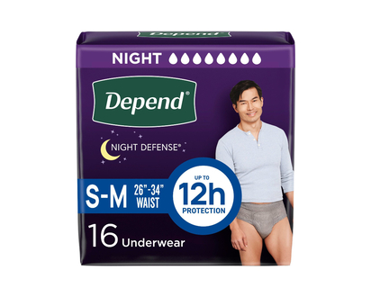 Depend Night Defense Adult Incontinence Underwear for Men - Overnight - S/M - 16 Count
