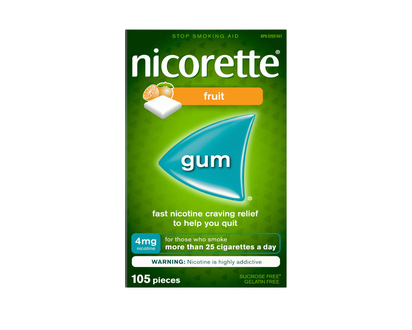 Nicorette Nicotine Gum Stop Smoking Aid - Fresh Fruit - 4mg - 105s