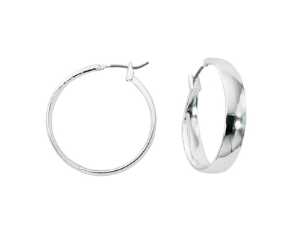 Primavera Wide Polished Click Hoop Earrings - Silvertone