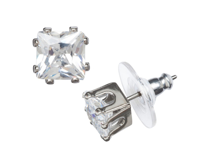 Primavera 4ct Princess Cut Cubic Zirconia Stud Earrings - Silver