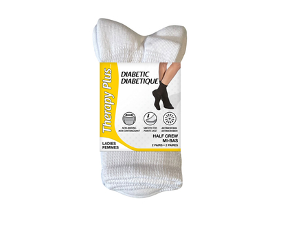 Therapy Plus Diabetic Half-Crew Socks - Women's - White - 2 pairs