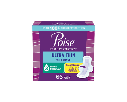 Poise Ultra Thin Regular Length Incontinence & Postpartum Pads With Wings - Light Absorbency - 66 Count