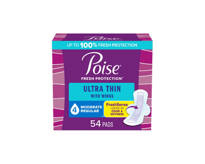Poise Ultra Thin Regular Length Incontinence & Postpartum Pads With Wings - Medium Absorbency - 54 Count