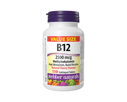 Webber Naturals Vitamin B12 Methylcobalamin Sublingual Tablets - 2500mcg - 110's